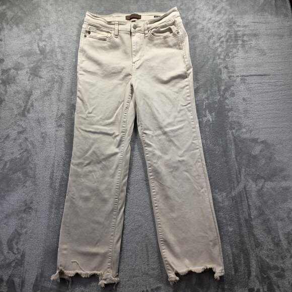 Judy Blue Jeans Womens 13/31 Off White Straight Fit Raw Hem Stretch JB82532C - Picture 1 of 11